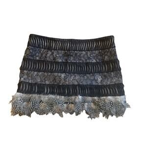 NWT Bebe Vintage Y2K Black Beige Nude Lace Feather Tulle Mesh Silk Mini Skirt 4